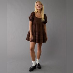 American Eagle Puff Sleeve Corduroy Dress